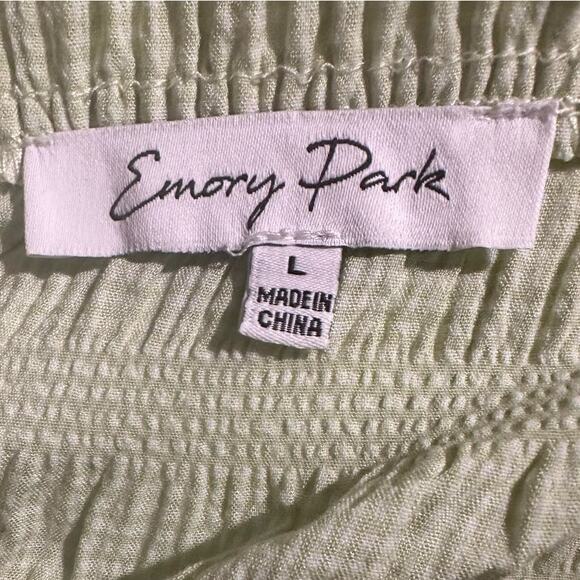 Emory Park Off Shoulder Long Sleeve Cinched Crop Top Green Size Large NWOT - Picture 2 of 7